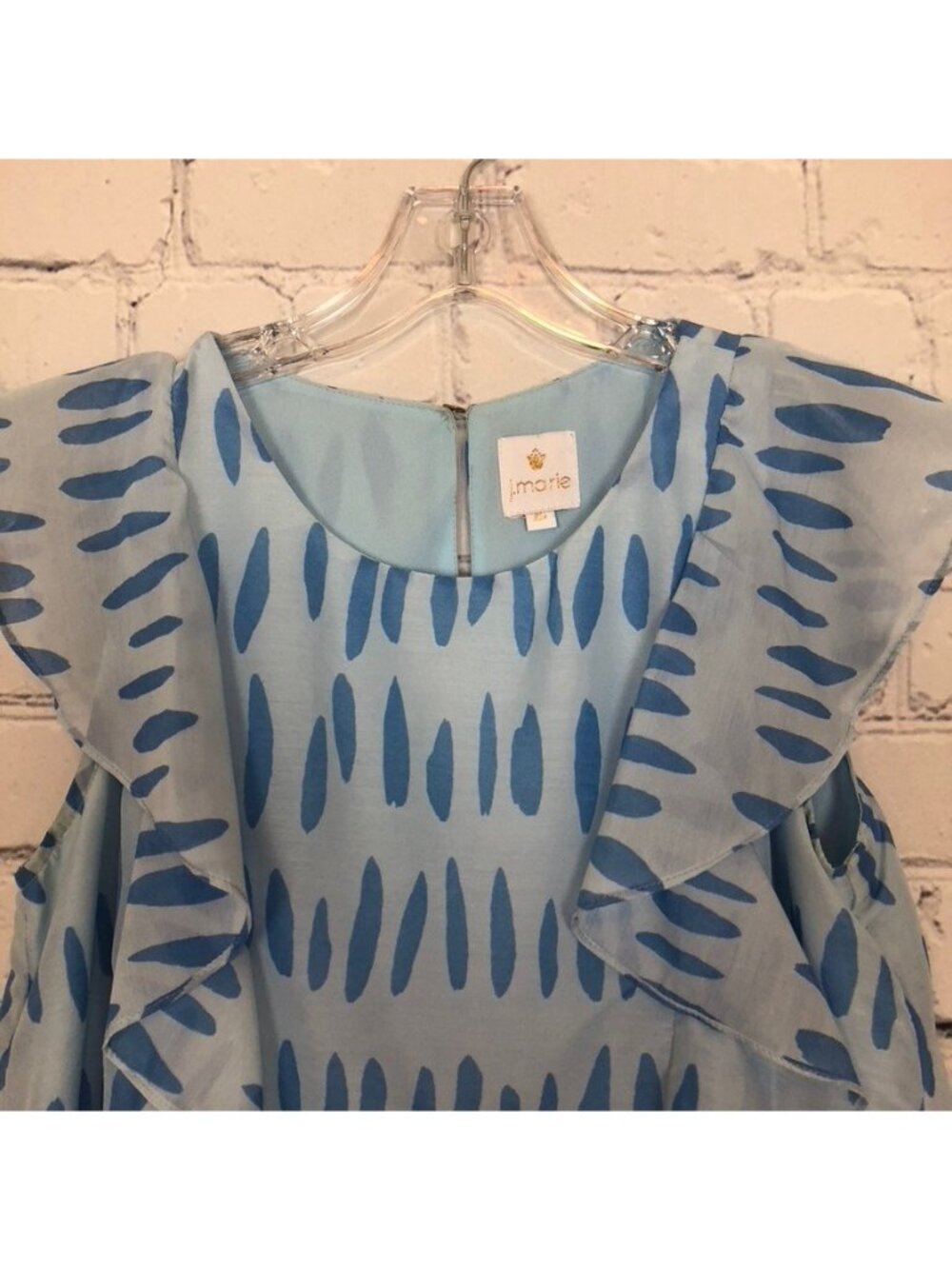 J Marie Blue Print Ruffle Top Size XS - Picture 2 of 5
